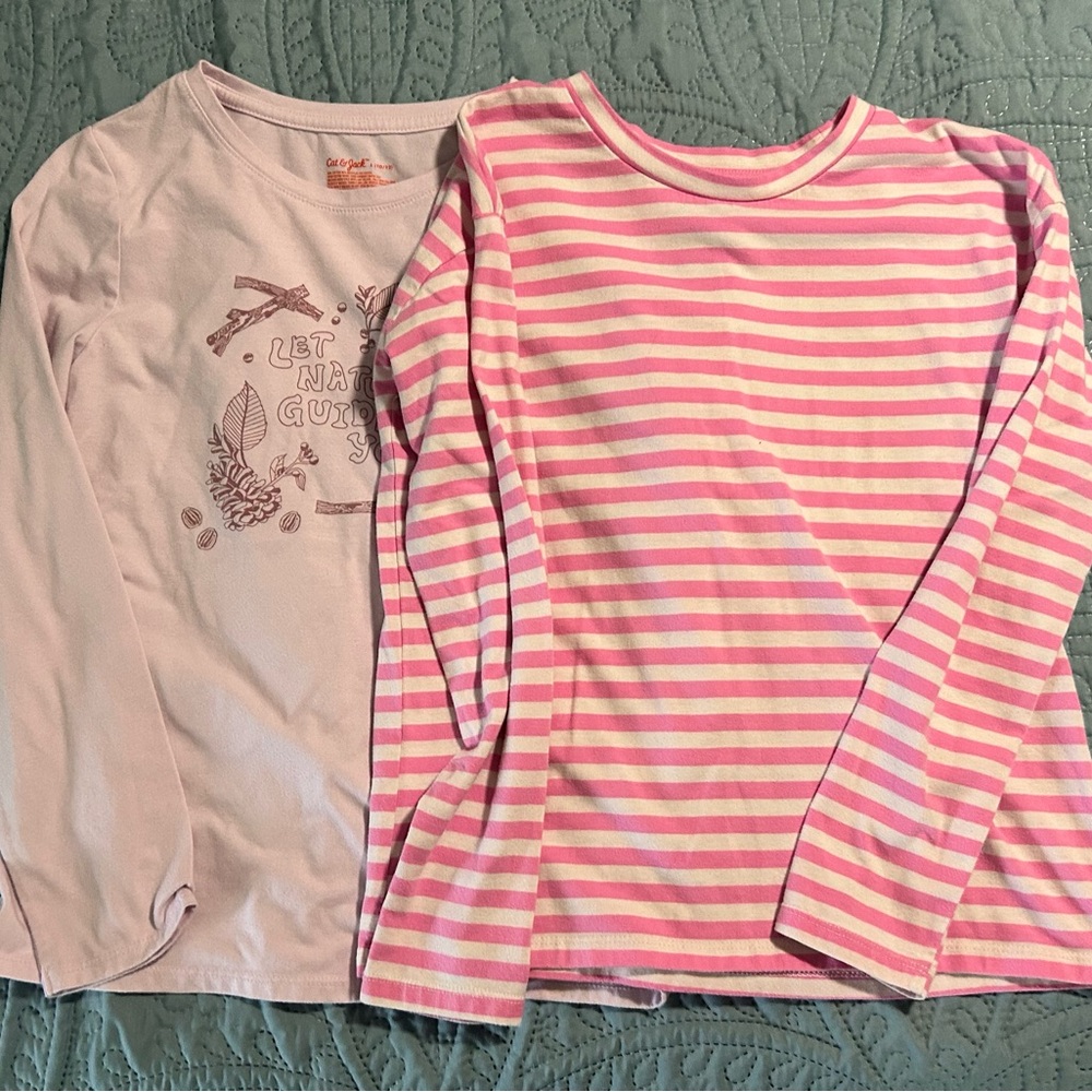Pink stripe and graphic Long Sleeve Tees